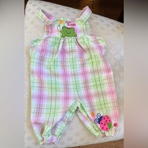 Carter’s Little Kisses Frog Chino Lime Green Pink overalls 0-3 months Spring 3m